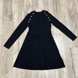 Rare Editions Girls Size 12 Black Sweater Dress Heart Button Detail Long Sleeve